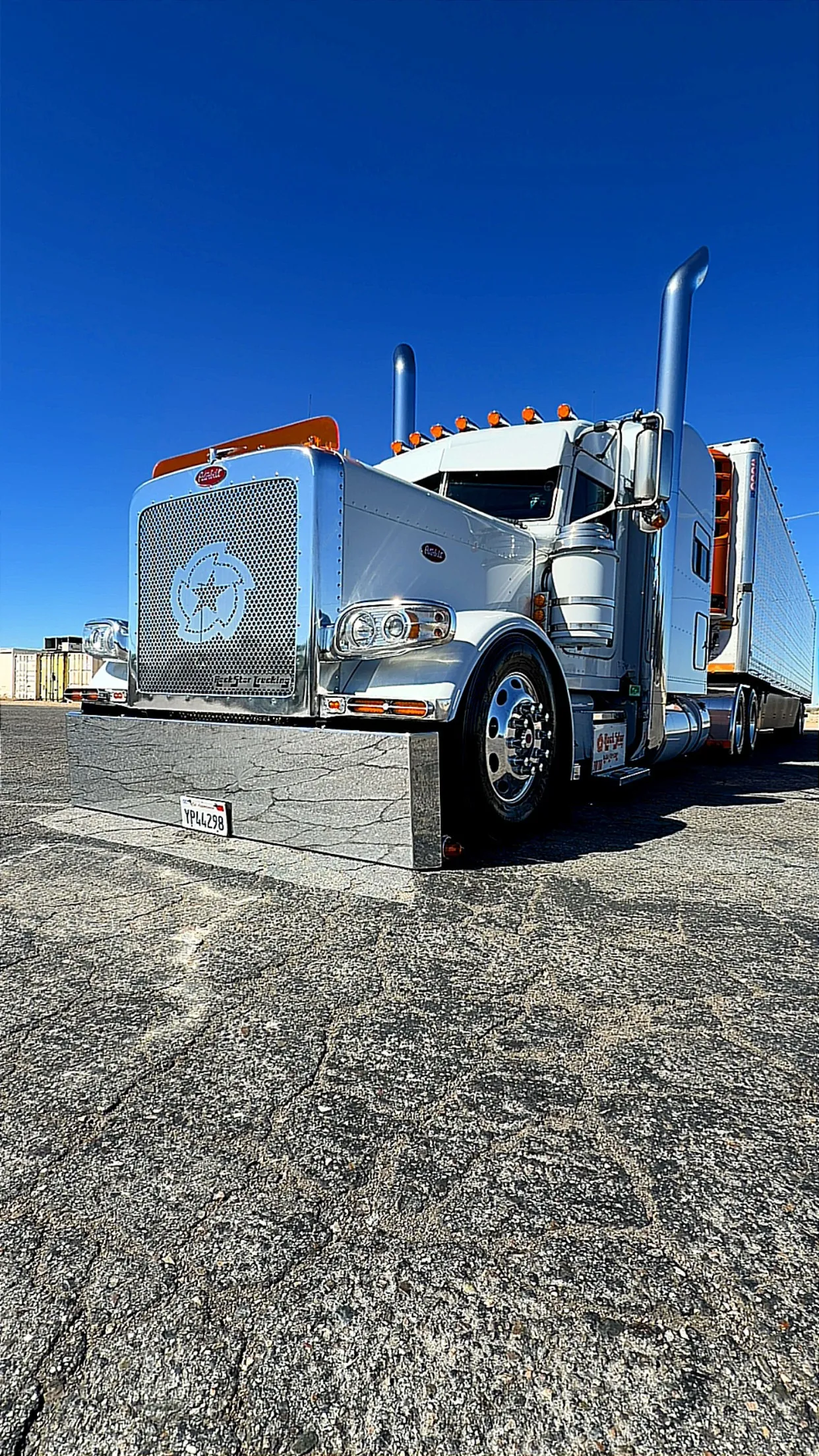 Close-up of the Rockstar Trucking Peterbilt grille with star emblem